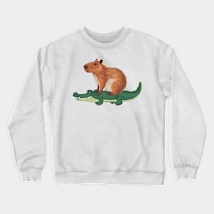 Funny Capybara Riding On a Crocodile Crewneck Sweatshirt